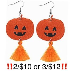 Dangling Pumpkin Tassel Faux Leather Halloween Earrings